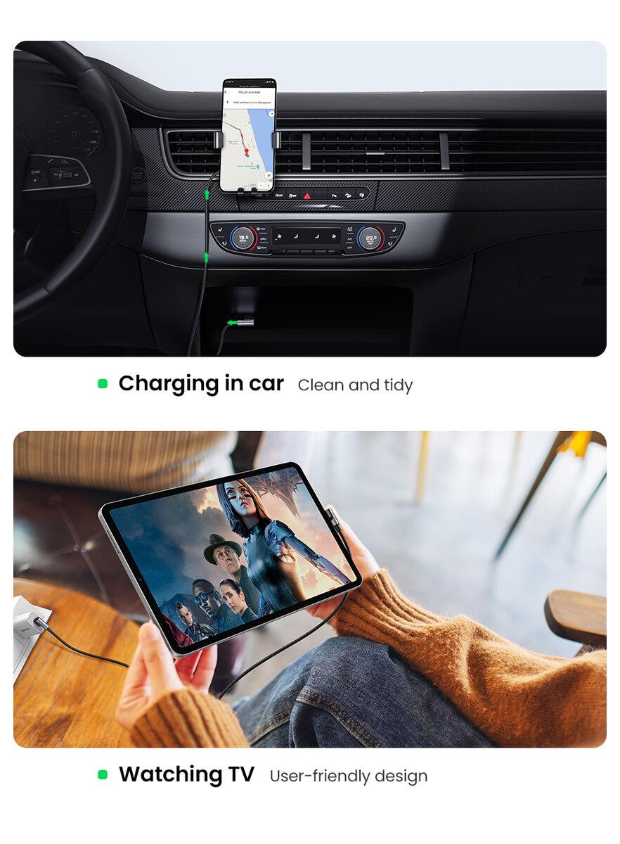 Кабель UGREEN US176 Right Angle USB-A to USB-C Cable 1m (Space Gray) на малюнкі №4