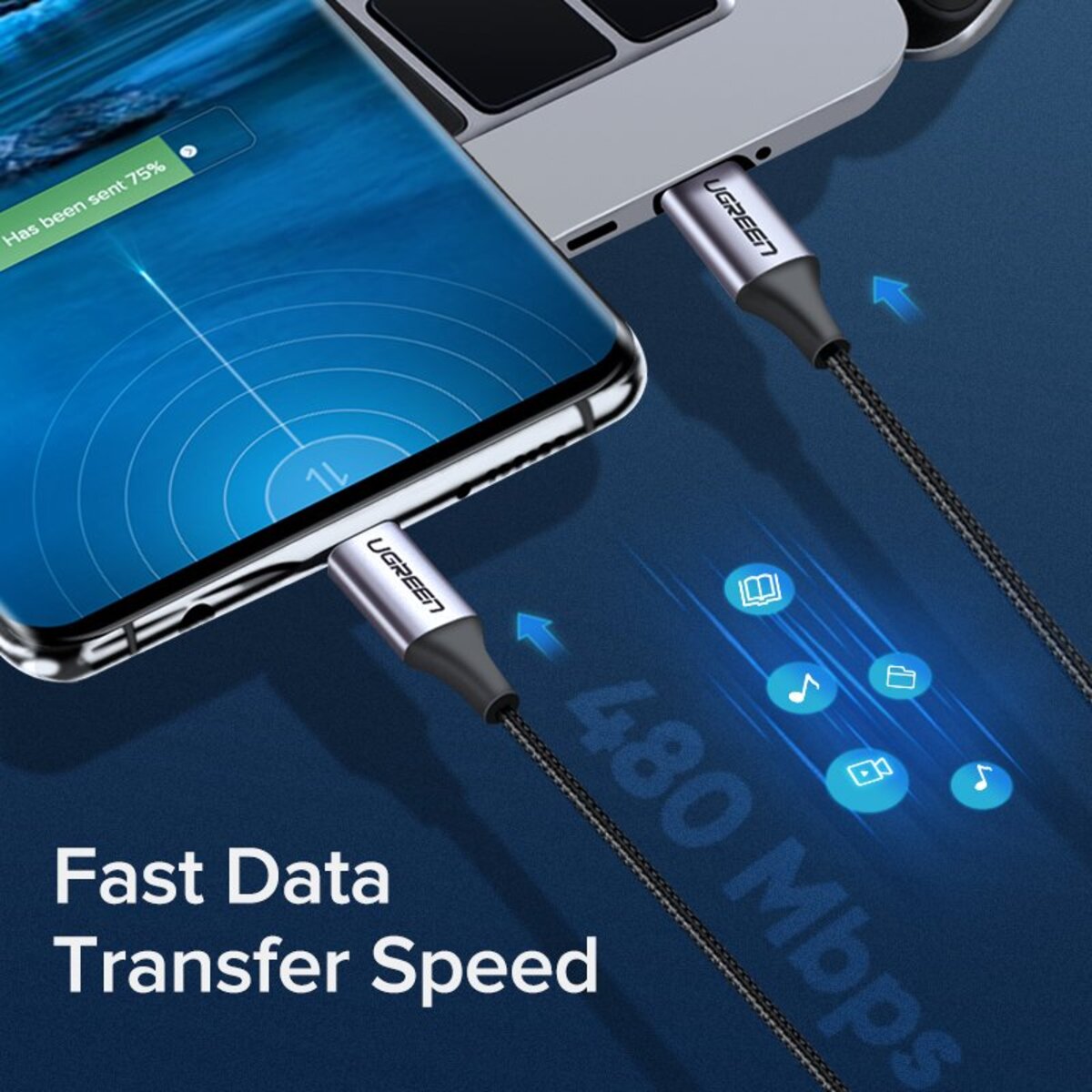 Кабель UGREEN US261 USB-C to USB-C PD Fast Charging Cable 3A Max Gray Black 1m на малюнкі №7