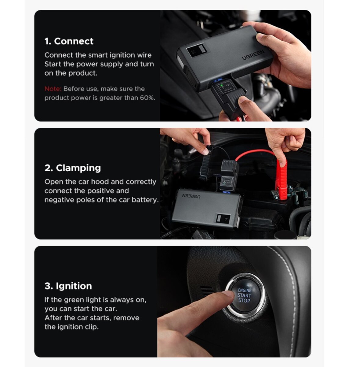 Автомобільний пуско-зарядний пристрій UGREEN ES702 12000mAh Car Jump Starter на малюнкі №6