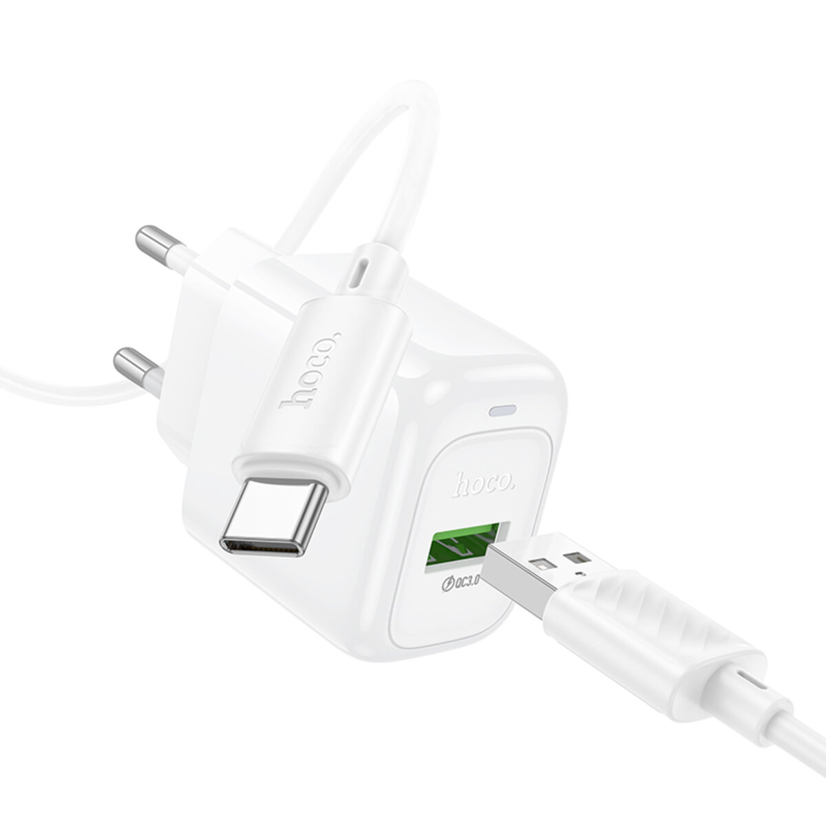 Мережевий зарядний пристрій з кабелем HOCO CS52A Surplus single-port QC3.0 charger set(Type-C) White на малюнкі №5