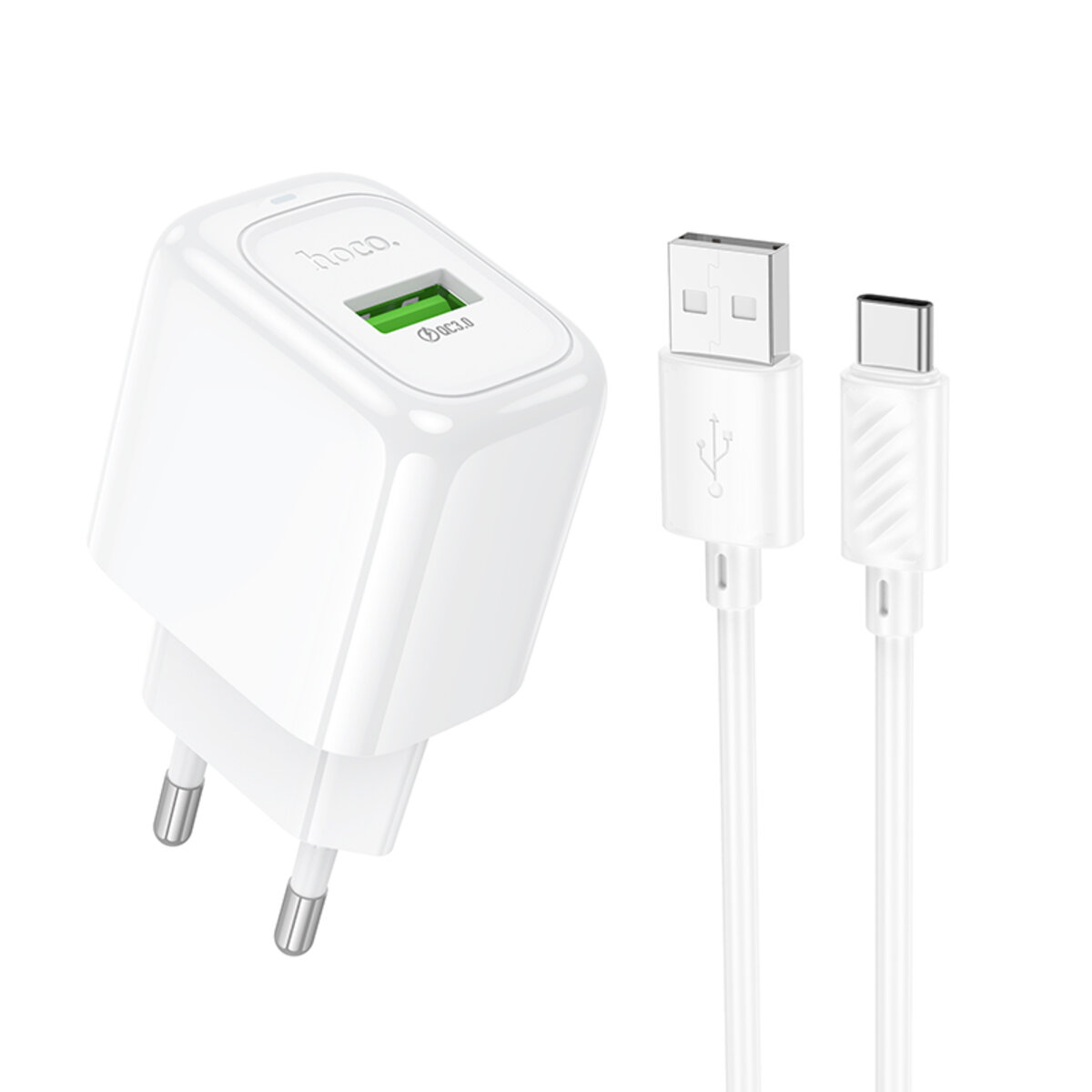 Мережевий зарядний пристрій з кабелем HOCO CS52A Surplus single-port QC3.0 charger set(Type-C) White на малюнкі №1