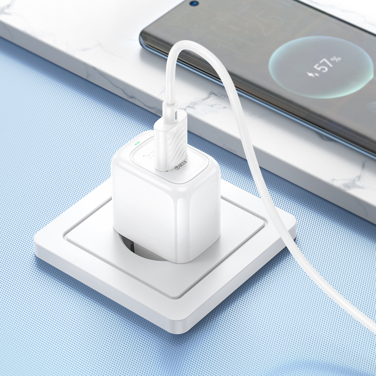 Мережевий зарядний пристрій з кабелем HOCO CS52A Surplus single-port QC3.0 charger set(Type-C) White на малюнкі №8
