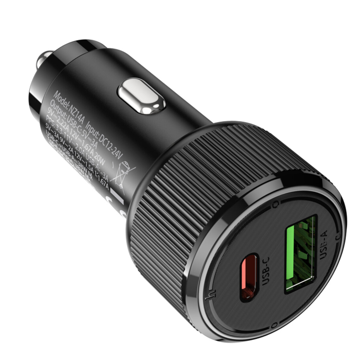 Автомобільний зарядний пристрій HOCO NZ14A Guerrero PD20W+QC3.0 car charger Black на малюнкі №7