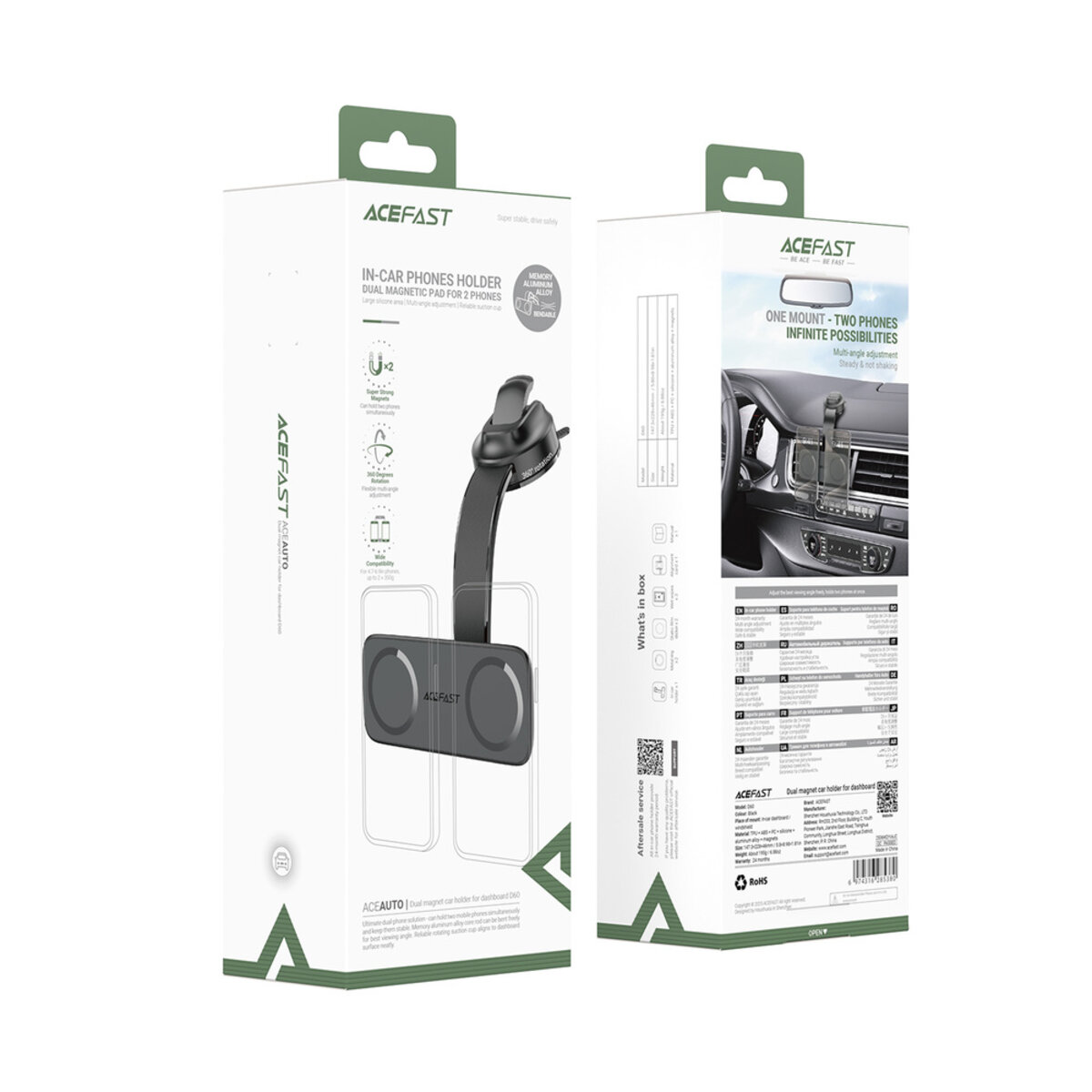 Автотримач для телефона ACEFAST D60 dual magnet car holder for dashboard Black на малюнкі №2