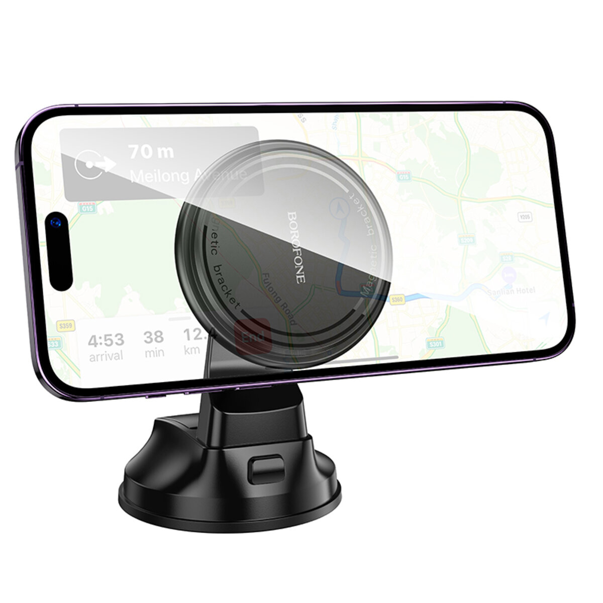 Автотримач для телефона BOROFONE BH136 Parker ring magnetic car holder(center console) Black на малюнкі №5