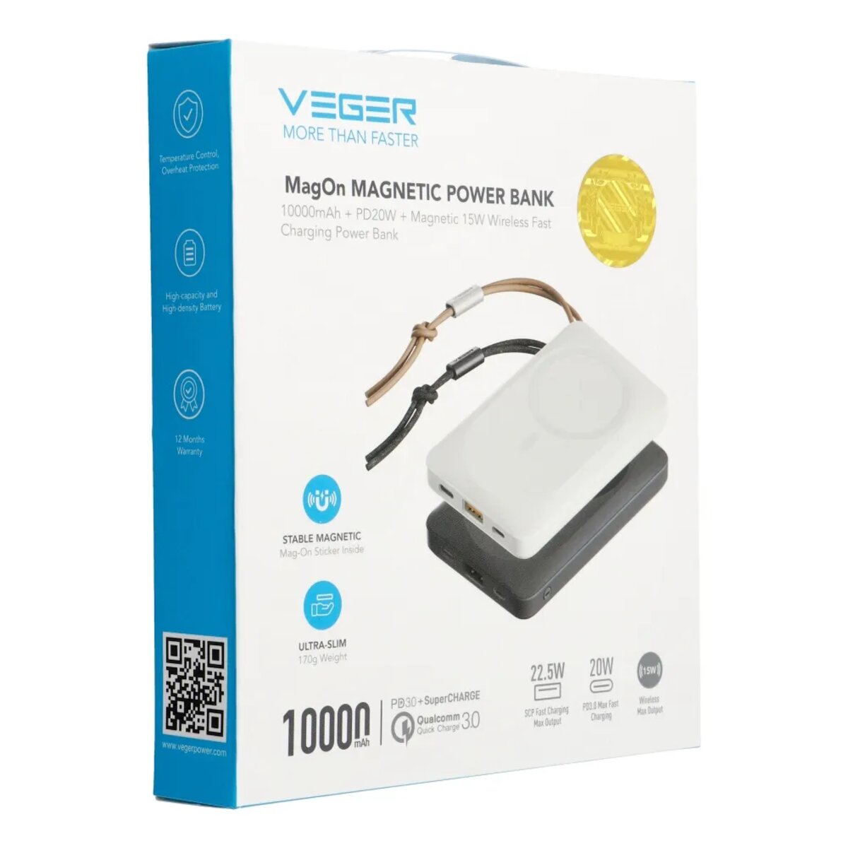 Зовнішній акумулятор VEGER 10000 mAh with wireless charging compatible with MagSafe PD QC3.0 2A 20W MagOn (VP1151 / W1151) white на малюнкі №2