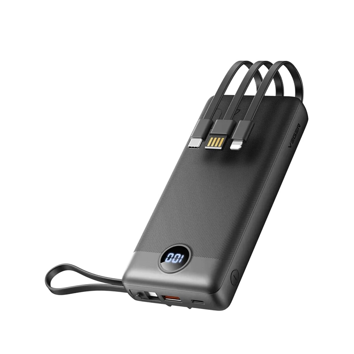 Зовнішній акумулятор VEGER 20000 mAh with built-in cables Micro USB / Type C / Lightning C20 (W2047 / W2059) black на малюнкі №1