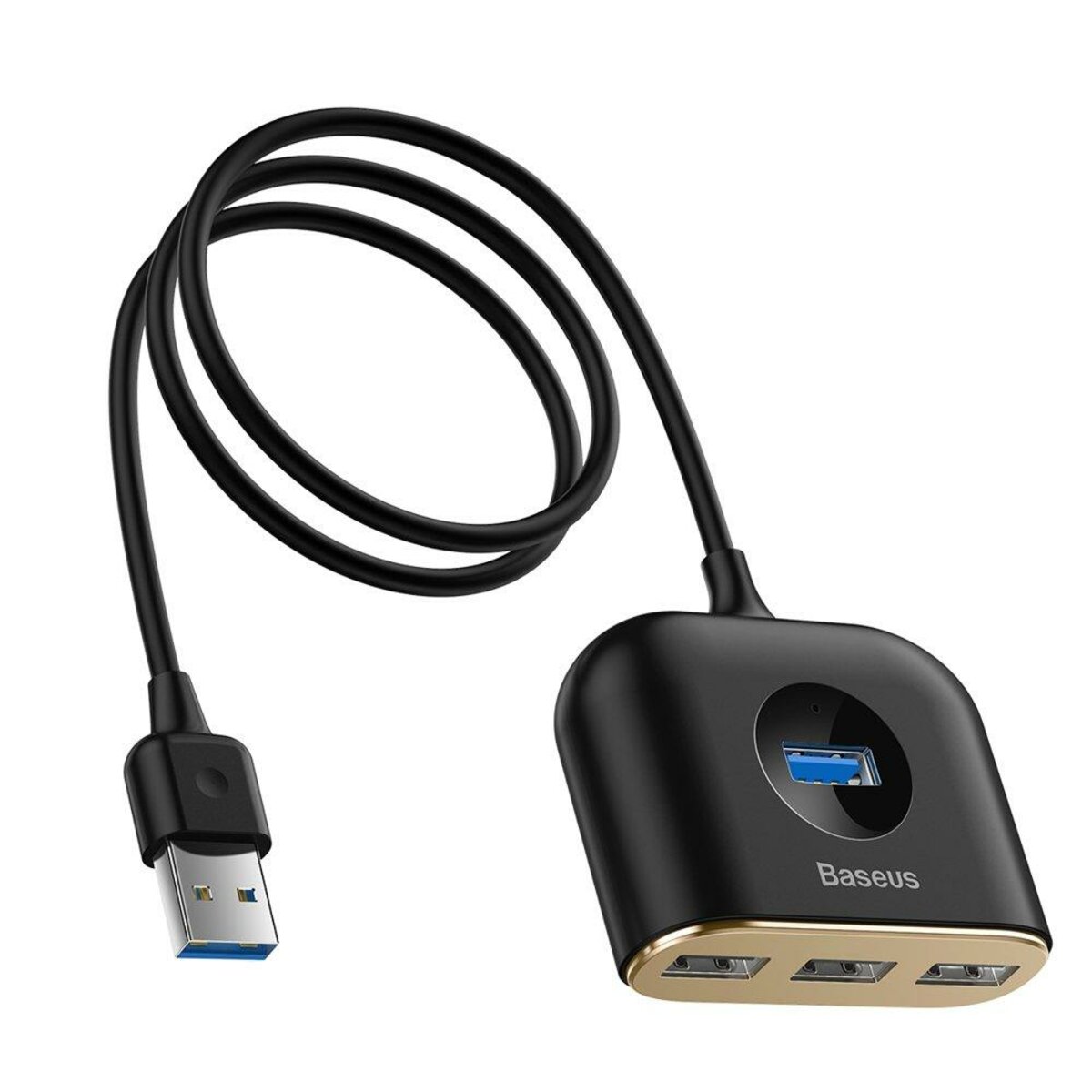 USB-хаб Baseus Square round 4 in 1 USB HUB Adapter(USB3.0 TO USB3.0*1+USB2.0*3) 1m Black на малюнкі №1