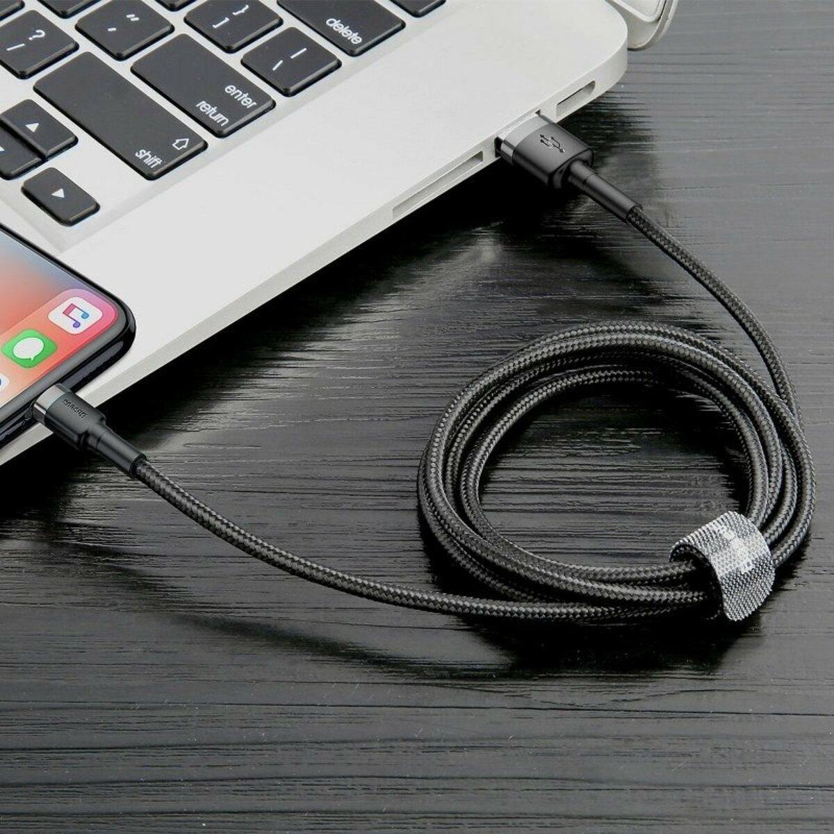 Кабель Baseus Cafule Cable USB For iP 2A 3m Gray+Black Фотографія №6 Кабель Baseus Cafule Cable USB For iP 2A 3m Gray+Black на малюнкі №6
