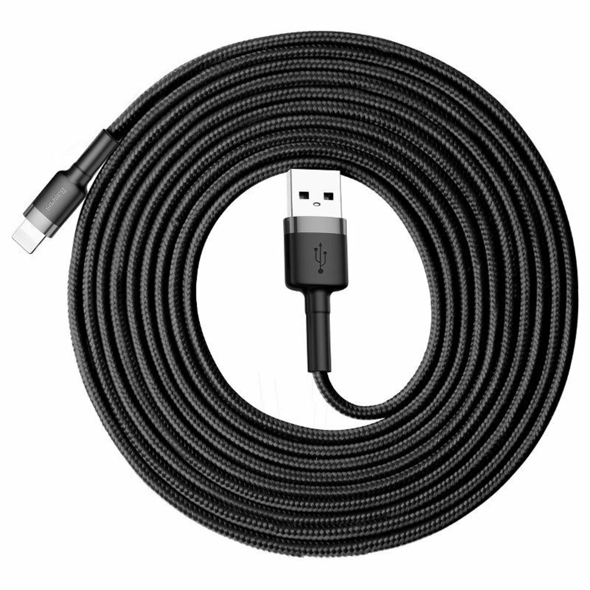 Кабель Baseus Cafule Cable USB For iP 2A 3m Gray+Black Фотографія №1 Кабель Baseus Cafule Cable USB For iP 2A 3m Gray+Black на малюнкі №1