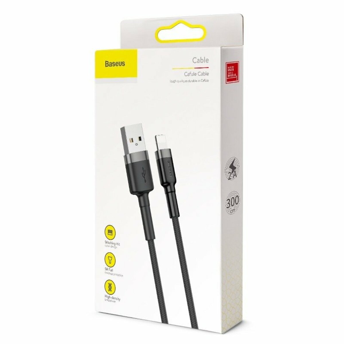 Кабель Baseus Cafule Cable USB For iP 2A 3m Gray+Black Фотографія №7 Кабель Baseus Cafule Cable USB For iP 2A 3m Gray+Black на малюнкі №7